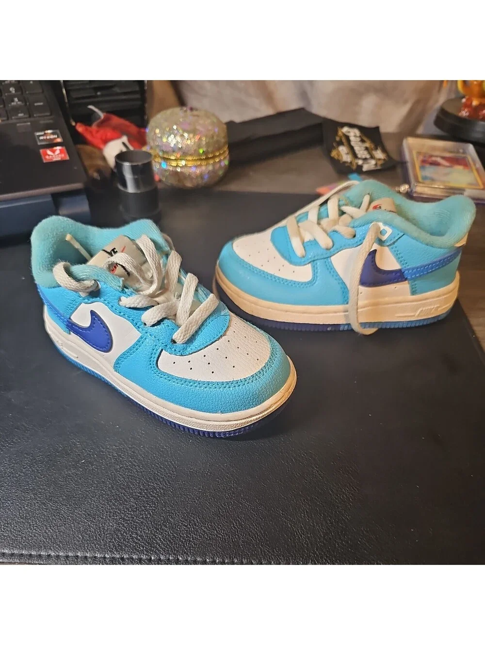 Nike Force 1 LV8 2 Little Kids Blue And White Low Top Lace Up Sneakers Size 8C